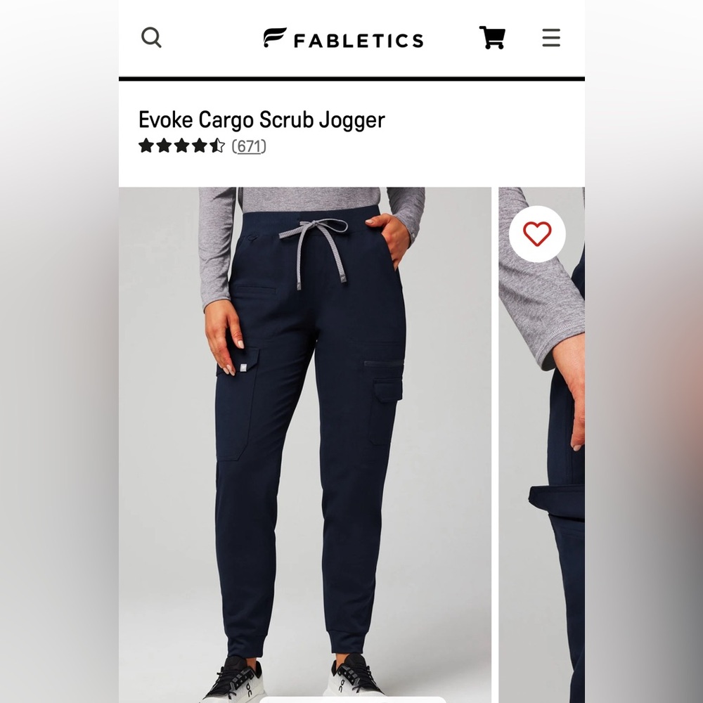 Fabletics Evoke Cargo Scrub Jogger in Navy. Size L, Short.